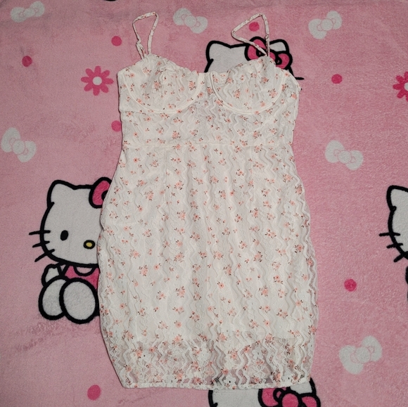 Dollskill Blue Blush Floral Lacy White Bodycon Mini Dress Women's Size Small S - Picture 1 of 7